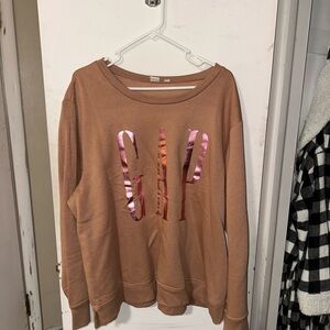 GAP Tan Sweatshirt with Metallic Pink Logo